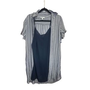 Lucky Brand NWT 2-Piece Dress Set | Navy Blue Slip Dress & Striped Button Down